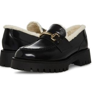 Steve Madden Black Loafers with Gold Accent